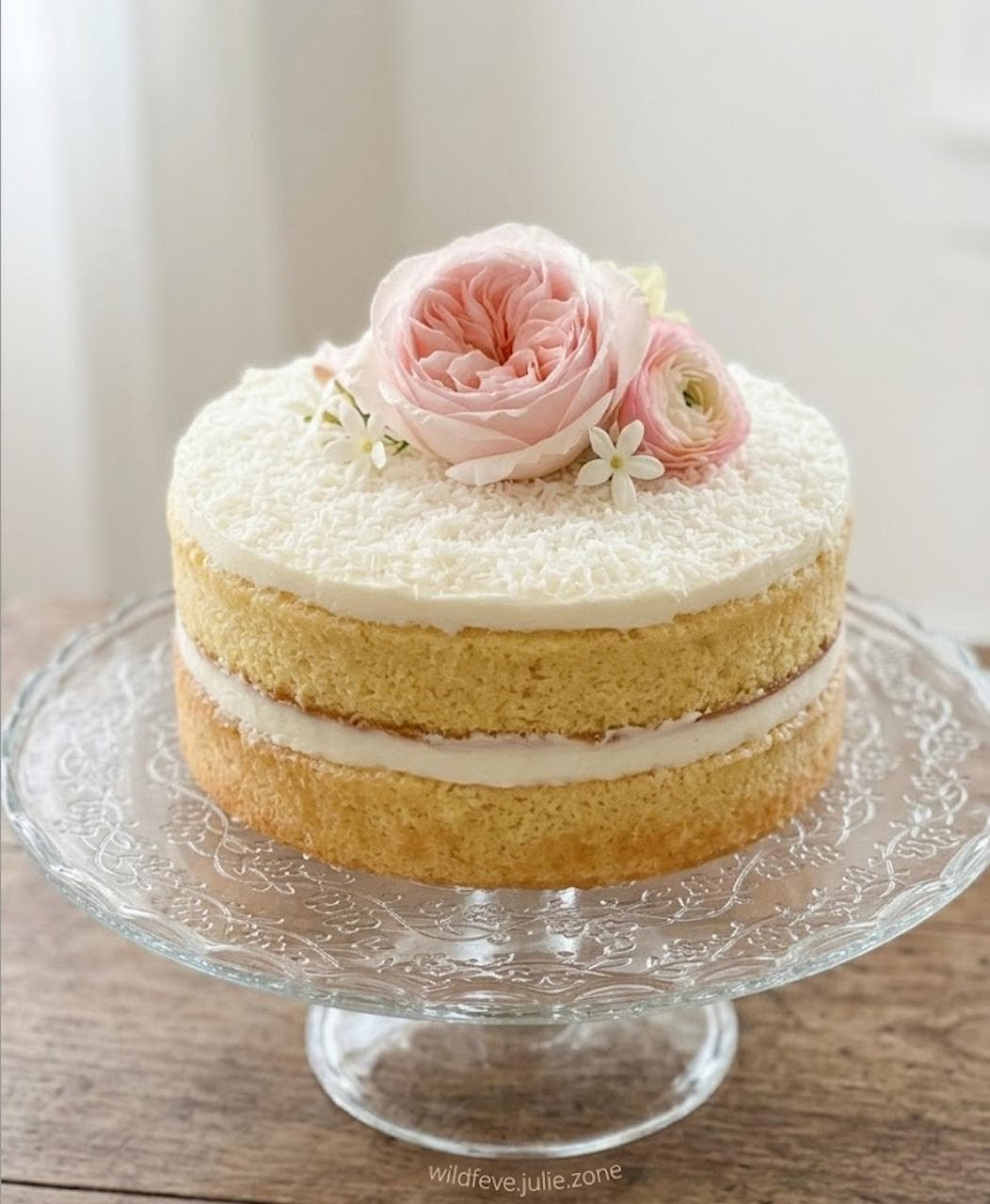 Coconut Cannellini Cake with fresh flowers